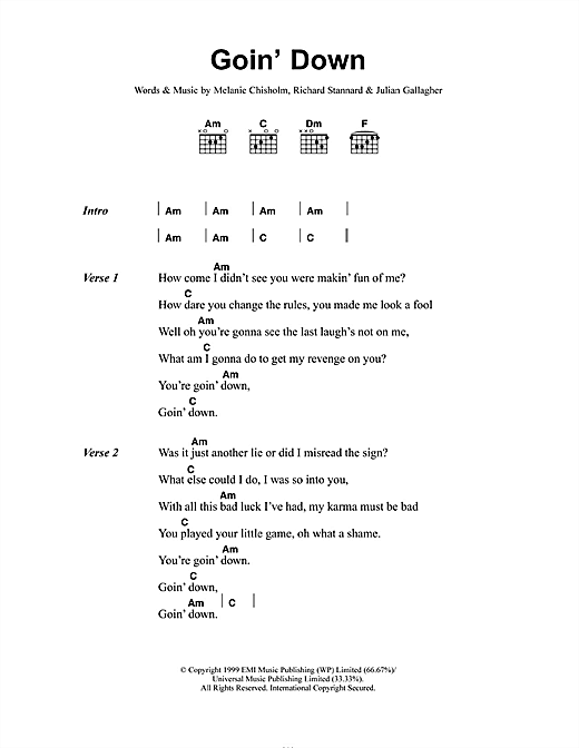 Goin' Down (Guitar Chords/Lyrics) von Melanie C