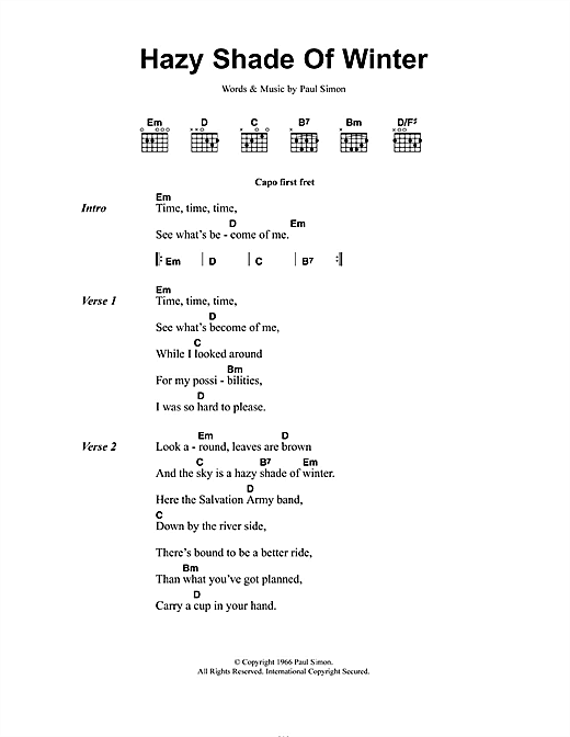 A Hazy Shade Of Winter (Guitar Chords/Lyrics) von Simon & Garfunkel