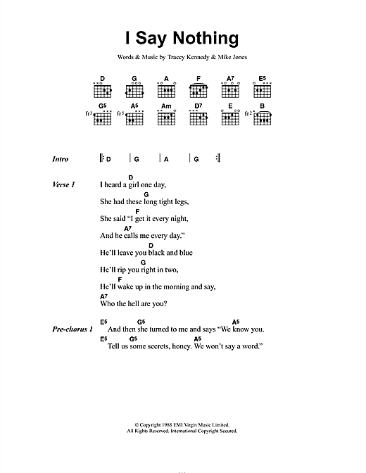 I Say Nothing (Guitar Chords/Lyrics) von Voice Of The Beehive