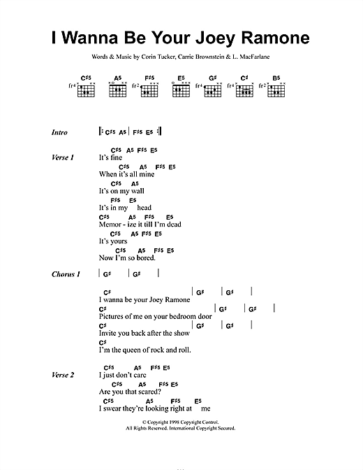 I Wanna Be Your Joey Ramone (Guitar Chords/Lyrics) von Sleater-Kinney 