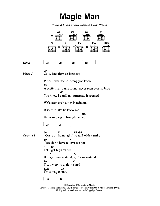 Magic Man (Guitar Chords/Lyrics) von Heart