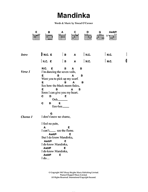 Mandinka (Guitar Chords/Lyrics) von Sinead O'Connor