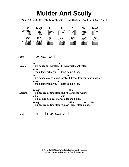 Mulder And Scully (Guitar Chords/Lyrics) von Catatonia