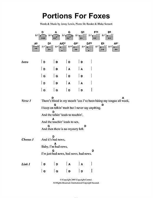 Portions For Foxes (Guitar Chords/Lyrics) von Rilo Kiley