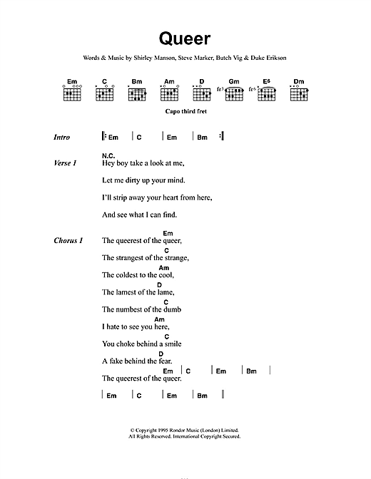 Queer (Guitar Chords/Lyrics) von Garbage