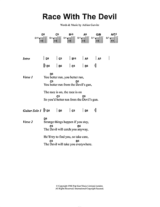 Race With The Devil (Guitar Chords/Lyrics) von Girlschool