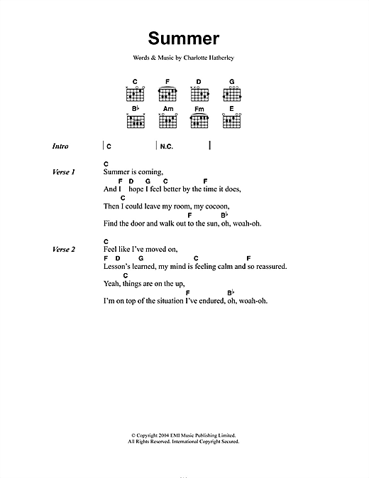 Summer (Guitar Chords/Lyrics) von Charlotte Hatherley