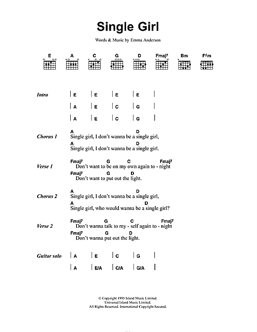 Single Girl (Guitar Chords/Lyrics) von Lush