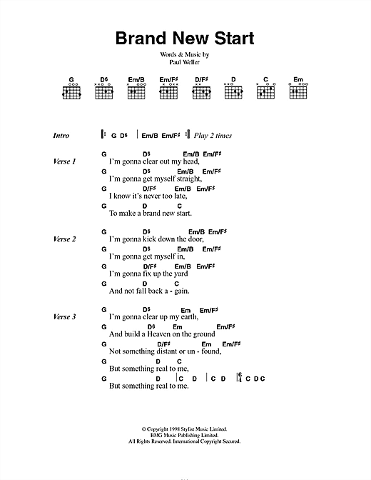 Brand New Start (Guitar Chords/Lyrics) von Paul Weller