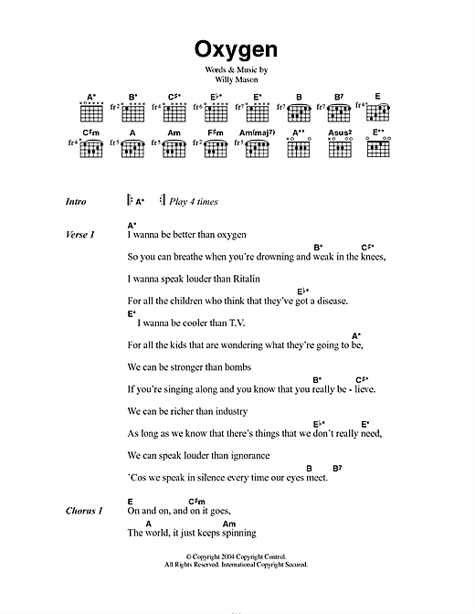 Oxygen (Guitar Chords/Lyrics) von Willy Mason