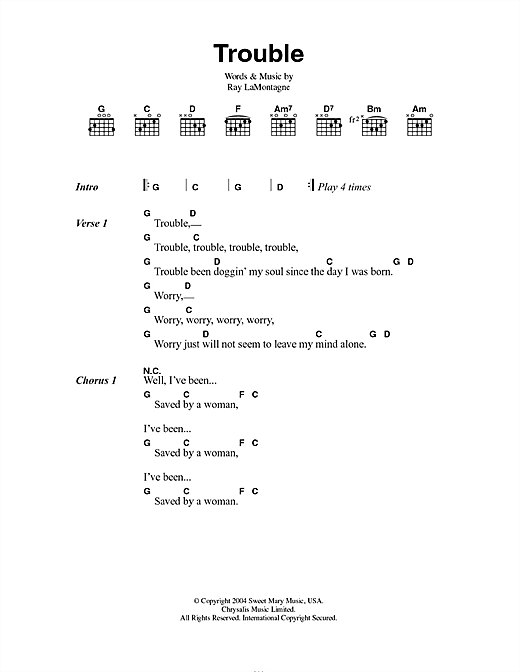 Trouble (Guitar Chords/Lyrics) von Ray LaMontagne