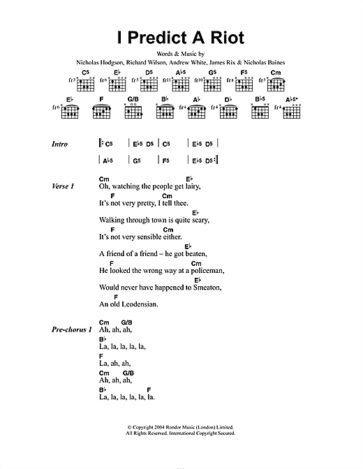 I Predict A Riot (Guitar Chords/Lyrics) von Kaiser Chiefs