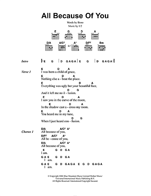 All Because Of You (Guitar Chords/Lyrics) von U2