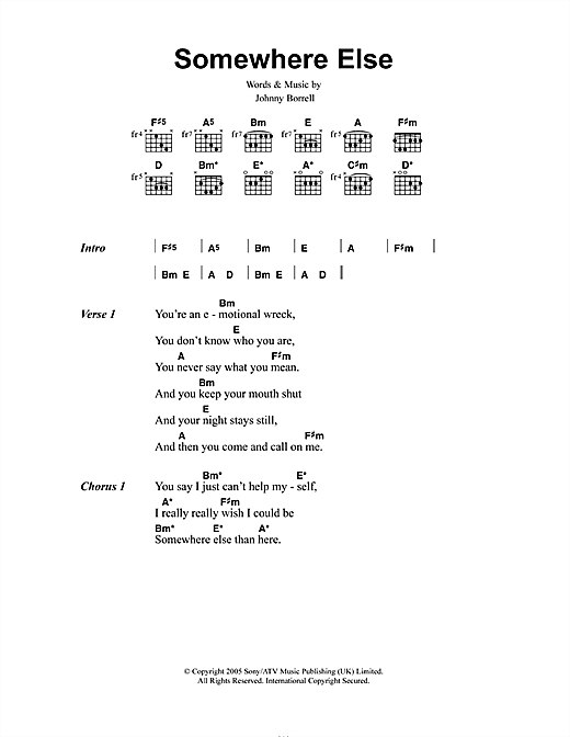 Somewhere Else (Guitar Chords/Lyrics) von Razorlight