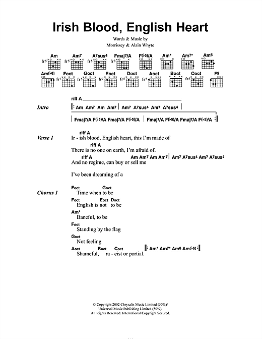 Irish Blood, English Heart (Guitar Chords/Lyrics) von Morrissey