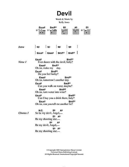 Devil (Guitar Chords/Lyrics) von Stereophonics