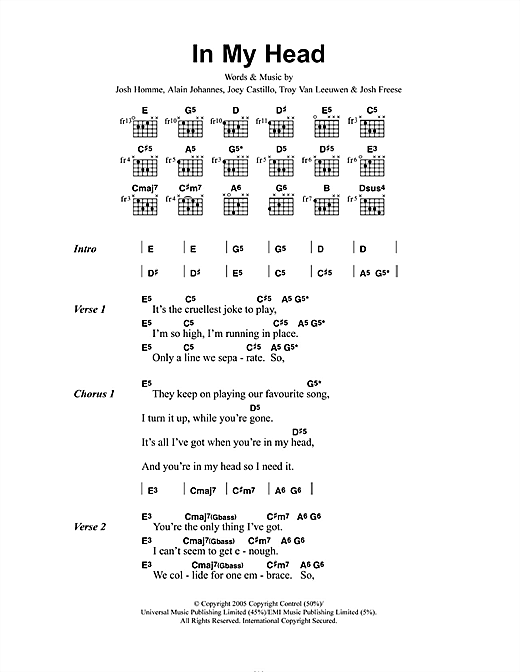 In My Head (Guitar Chords/Lyrics) von Queens Of The Stone Age