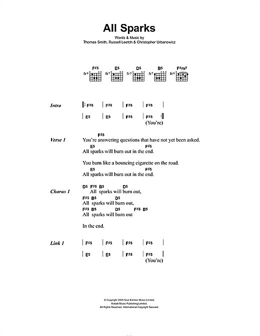 All Sparks (Guitar Chords/Lyrics) von Editors