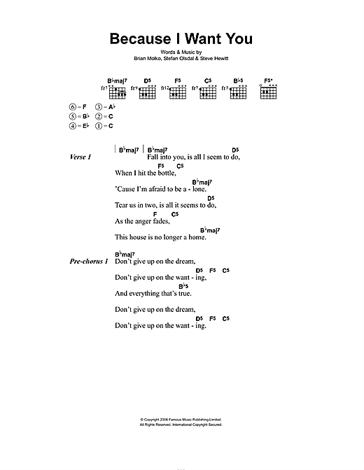 Because I Want You (Guitar Chords/Lyrics) von Placebo