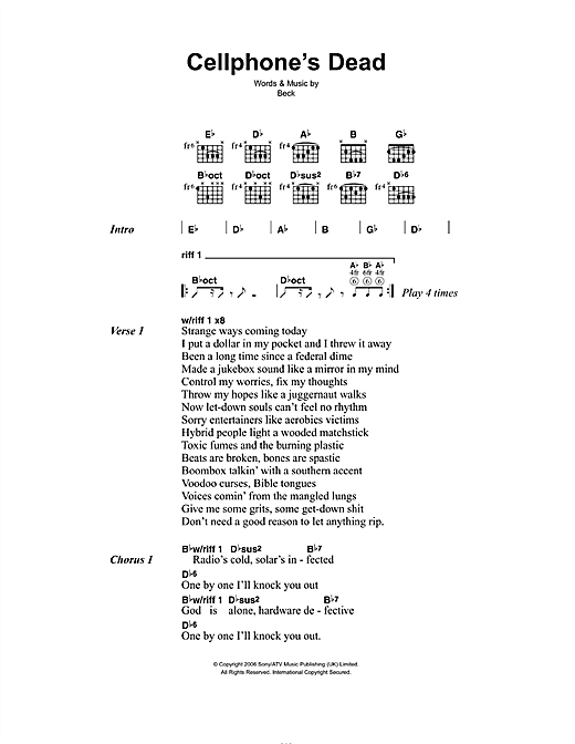 Cellphone's Dead (Guitar Chords/Lyrics) von Beck