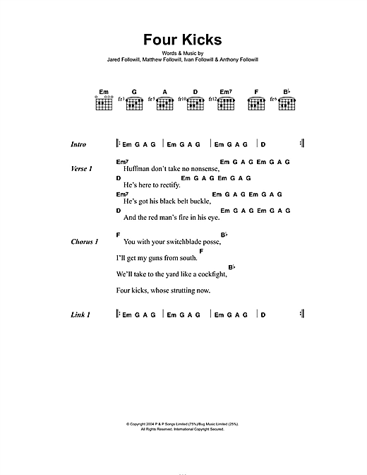 Four Kicks (Guitar Chords/Lyrics) von Kings Of Leon