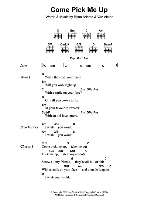 Come Pick Me Up (Guitar Chords/Lyrics) von Ryan Adams