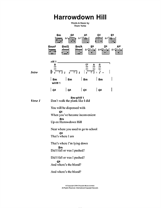 Harrowdown Hill (Guitar Chords/Lyrics) von Thom Yorke