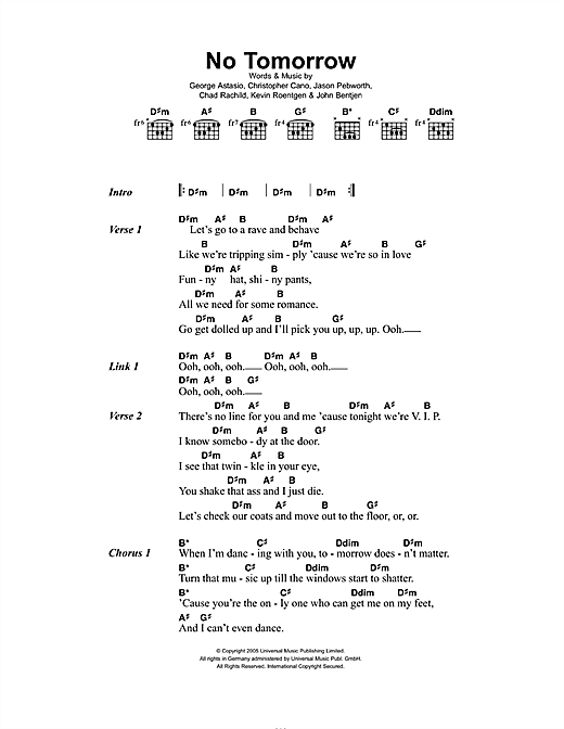 No Tomorrow (Guitar Chords/Lyrics) von Orson