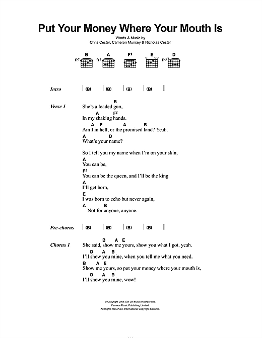 Put Your Money Where Your Mouth Is (Guitar Chords/Lyrics) von Jet