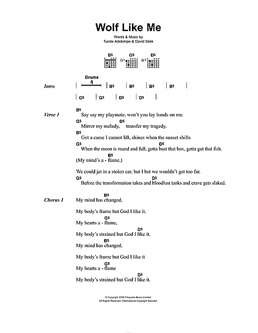 Wolf Like Me (Guitar Chords/Lyrics) von TV On The Radio