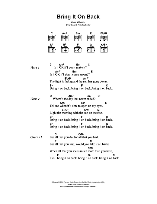 Bring It On Back (Guitar Chords/Lyrics) von Jet