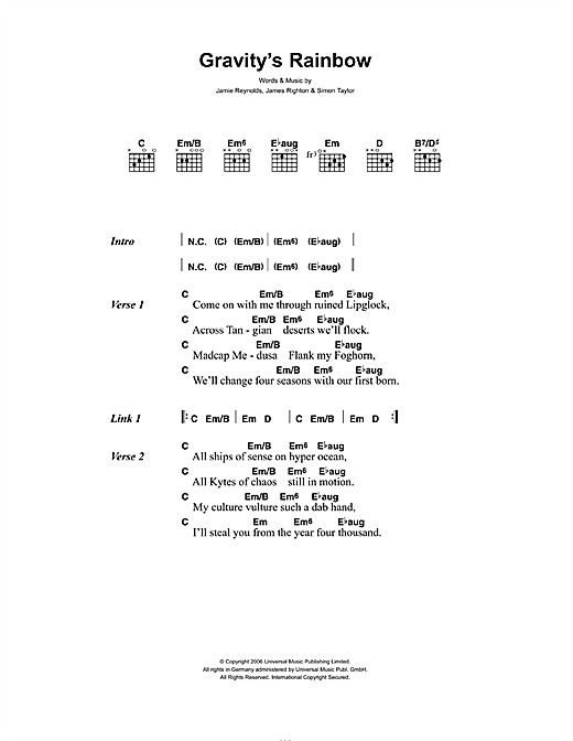 Gravity's Rainbow (Guitar Chords/Lyrics) von Klaxons