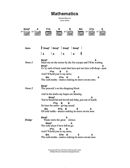 Mathematics (Guitar Chords/Lyrics) von Cherry Ghost