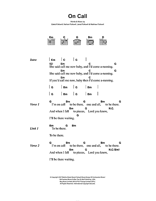 On Call (Guitar Chords/Lyrics) von Kings Of Leon