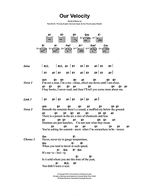 Our Velocity (Guitar Chords/Lyrics) von Maximo Park