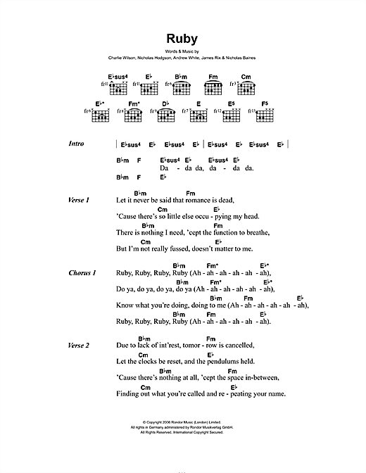 Ruby (Guitar Chords/Lyrics) von Kaiser Chiefs