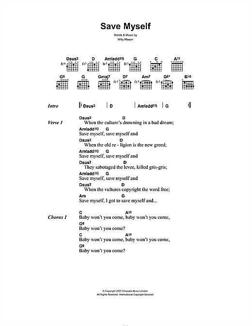 Save Myself (Guitar Chords/Lyrics) von Willy Mason