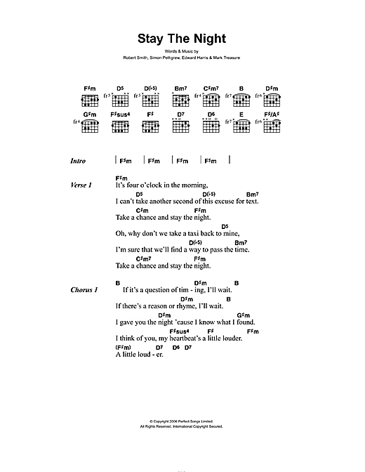 Stay The Night (Guitar Chords/Lyrics) von Ghosts