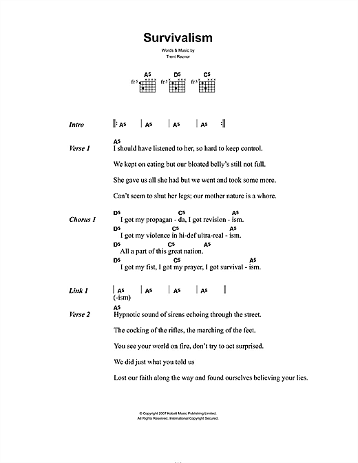 Survivalism (Guitar Chords/Lyrics) von Nine Inch Nails