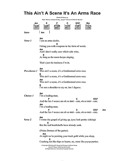 This Ain't A Scene, It's An Arms Race (Guitar Chords/Lyrics) von Fall Out Boy