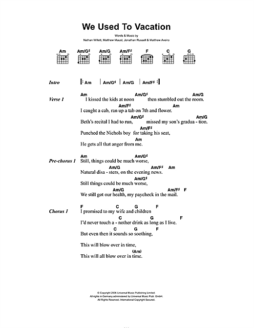 We Used To Vacation (Guitar Chords/Lyrics) von Cold War Kids