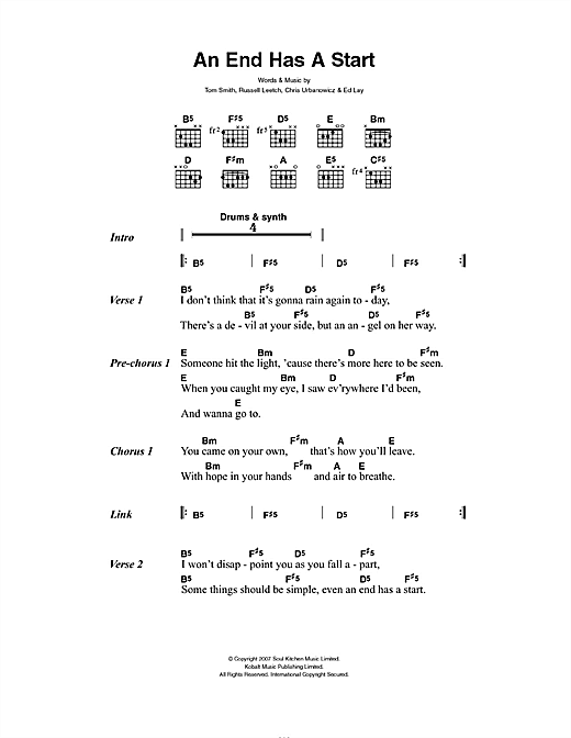 An End Has A Start (Guitar Chords/Lyrics) von Editors