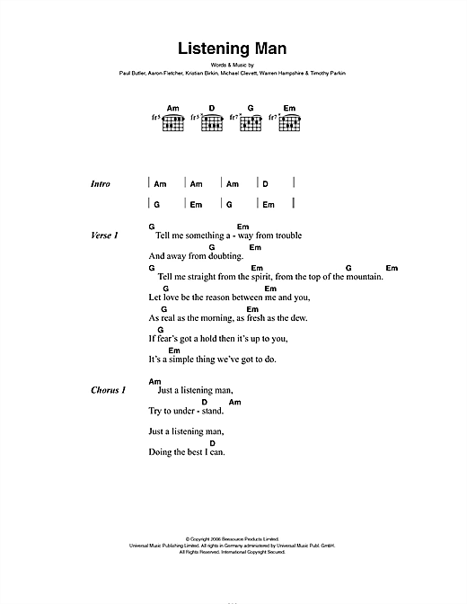 Listening Man (Guitar Chords/Lyrics) von The Bees