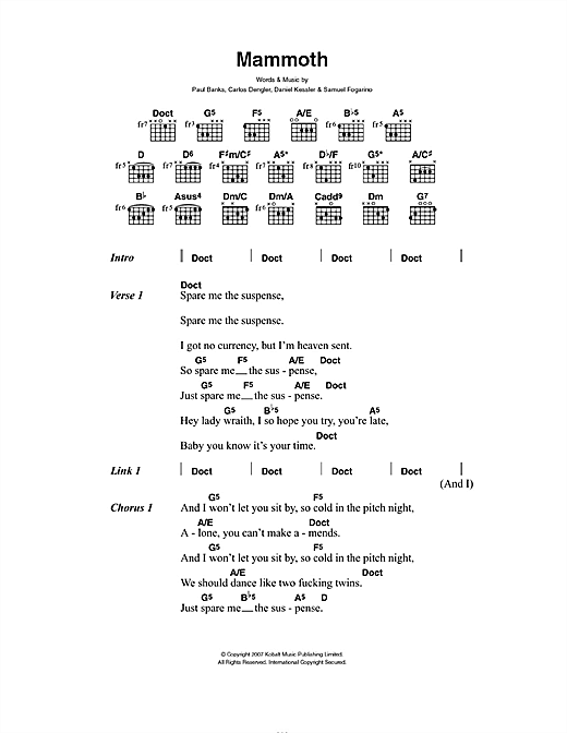 Mammoth (Guitar Chords/Lyrics) von Interpol