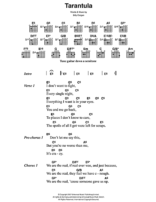 Tarantula (Guitar Chords/Lyrics) von The Smashing Pumpkins