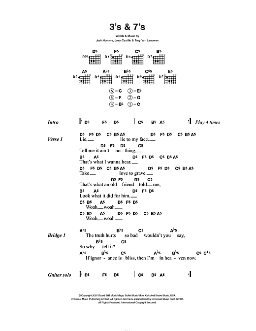 3's & 7's (Guitar Chords/Lyrics) von Queens Of The Stone Age