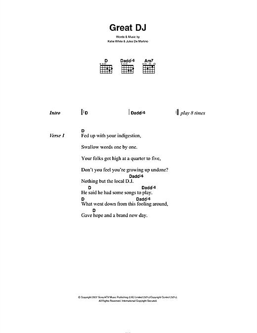 Great DJ (Guitar Chords/Lyrics) von The Ting Tings