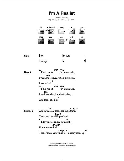 I'm A Realist (Guitar Chords/Lyrics) von The Cribs