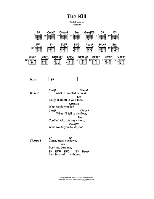 The Kill (Bury Me) (Guitar Chords/Lyrics) von 30 Seconds To Mars