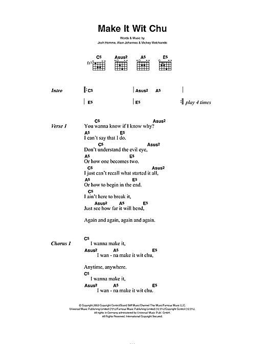 Make It Wit Chu (Guitar Chords/Lyrics) von Queens Of The Stone Age